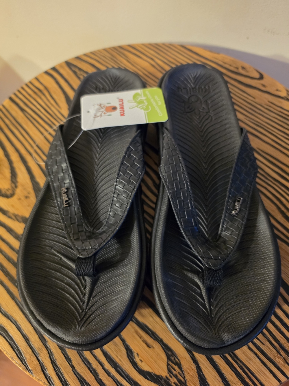 Kulalu Women's Black Woven-Trim Flip-Flop Sandals
